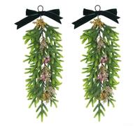 Festive Pine Garland with Red and Gold Berries plus Velvet Bow Accent | Red And Gold Winter Decoration For Window Traditional Yule Swag With for Silk Touch Bow