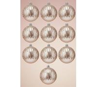 Festive Pink Christmas Baubles, 8cm Glitter and Sequin Decorations, Blush Pink with Gold Accents, 10 Pieces