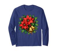 Festive Poinsettia and Golden Bells Christmas Art Long Sleeve T-Shirt