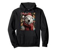 Festive Polar Bear with Santa Hat Winter Christmas Animal Pullover Hoodie