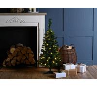 Festive Productions 90cm Prelit Green Christmas Table Tree - Small Artificial Tree with 50 Warm White LED Lights, Wrapped Branches & Timer Function - Indoor Christmas Decoration