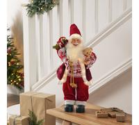 Festive Pre Lit Standing Santa With Bear NAVY 45CM