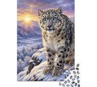 Festive Present: Adult Jigsaw 1000 Pieces, Snow Leopard Portrait in Winter Landscape, 52x38cm/1000pcs