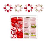 Festive Press On Nails - Full Cover Striped Design, Easy Stick On & Reusable for Christmas Parties, Holiday Events - Perfect for Women's Nail Art & DIY