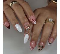 Festive Presses on Nails SelfAdhesive Gel Stickers Christmas Patterns Art Tools with Emery Board Festive Fake with File