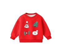 Festive Print Girls Crewneck Pullover Long Sleeve Fleece Hooded Sweatshirt Cozy Winter Holiday Season Top Christmas Jumper Family Set Baby Xmas Outfits for Girl Elf Costume Kids