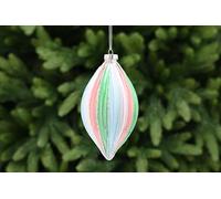 Festive Productiions 16cm Segment Pastel Glass Drop Bauble Pink Blue Silver and Green Stripe Hanging Christmas Decoration
