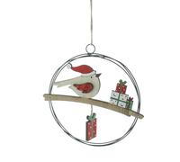Festive Productiions 19cm Wooden Robin In a Wire Ring with Present Hanging Christmas Decoration