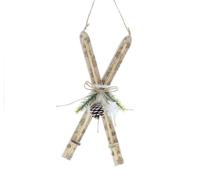 Festive Productiions 30cm Wooden Ski's With Pine Foilage and Cone Hanging Christmas Decoration