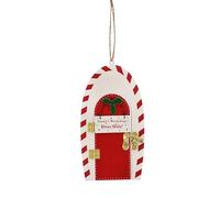Festive Productions 14 cm Hanging Wooden “Santa’s Workshop” Christmas Door - Candy Cane Stripe Tree Decoration