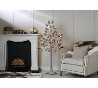 Festive Productions 150cm Pre-Lit Flocked Pine Christmas Tree with Red Berries & Warm White LED Lights - Artificial Slim Snowy Tree with Frosted Branches - Indoor Winter Decoration