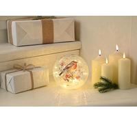 Festive Productions 20cm LED Crackle Effect Robin Scene Glass Ball - Battery Operated Christmas Decoration