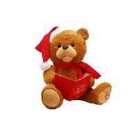 Festive Productions 26cm Animated Storytelling Bear - Plush Christmas Teddy with Santa Hat, Scarf & Book - Battery-Operated Singing Soft Toy for Christmas Décor
