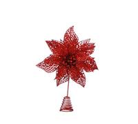 Festive Productions 28cm Red Glitter Poinsettia Christmas Tree Topper - Deluxe Christmas Tree Topper - Christmas Tree Decoration
