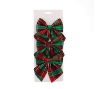 Festive Productions 3 Pack Tartan Velvet Bows - 15cm Green & Red Christmas Tree Decorations