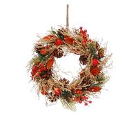 Festive Productions 30cm Autumn Wreath with Orange Flowers, Berries, Pinecones & Foliage - Rustic Seasonal Door Decoration for Autumn