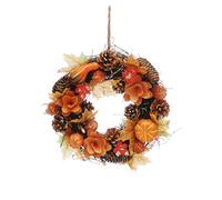 Festive Productions 30cm Autumn Wreath with Orange Flowers, Pumpkins, Leaves & Pinecones - Seasonal Door Decoration for Autumn & Halloween