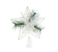 Festive Productions 30cm Christmas Tree Topper White With Pine Details Glitter Festive Xmas Decoration