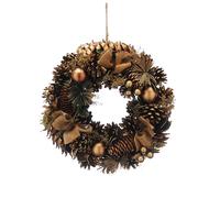 Festive Productions 30cm Christmas Wreath with Gold Baubles, Berries, Pinecones & Hessian Bows - Luxury Festive Door Decoration
