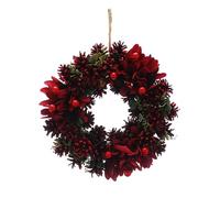 Festive Productions 30cm Christmas Wreath with Red Flowers, Berries, Pinecones & Greenery - Bold Festive Door Decoration