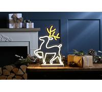 Festive Productions 36cm Reindeer Neon Flex LED Light Sign - Warm White and Yellow LED Reindeer Decoration on Base - Indoor Christmas Light with 215 LEDs and 3m Lead Cable