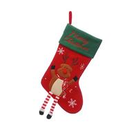 Festive Productions 40cm Christmas Stocking - Red Fleece Reindeer Design with Dangly Legs - Merry Christmas Cuff - Hanging Festive Decoration