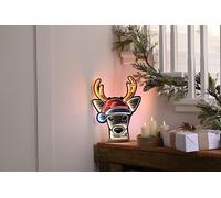 Festive Productions 40cm Infinity Deer Head Light with Santa Hat - LED Christmas Decoration with Infinity Mirror Effect - Indoor Outdoor Festive Reindeer Light with Timer