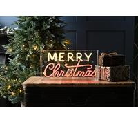 Festive Productions 43cm Merry Christmas Neon Flex Light Sign - Red and Warm White LED Indoor Christmas Decoration - Mains Powered with 3m Lead