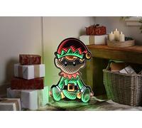 Festive Productions 60cm Infinity Sitting Elf Light - Christmas Indoor Outdoor Decoration with Colourful LED Infinity Effect - Mains Powered Elf Figure with Timer