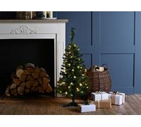 Festive Productions 90cm Prelit Green Christmas Table Tree - Small Artificial Tree with 50 Warm White LED Lights, Wrapped Branches & Timer Function - Indoor Christmas Decoration