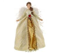 Festive Productions Christmas Tree Topper - 20 cm Gold Angel with White Fluffy Wings - Elegant Traditional Angel Tree Decoration