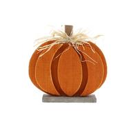 Festive Productions Decorative Wooden Pumpkin with Straw Bow on Wooden Base - Orange - 18cm - Halloween Decoration Autumn Pumpkin Themed Décor Autumnal - Perfect for Home, Kitchen, Living Room