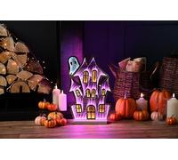 Festive Productions Halloween Infinity Effect 3D Pink LED House Light - 40cm - Haunted House Themed Décor Prop - Perfect for Halloween Parties, Home, Living Room