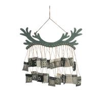 FESTIVE PRODUCTIONS Hanging Wooden Antler Advent Calendar with Pockets, Microfibre, Multi-Colour, 55 x 10 x 2 cm