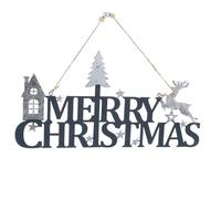 Festive Productions Navy Metal 'MERRY CHRISTMAS' Hanging Decoration with Silver Details - 30cm - Christmas Decoration For Home - Gift Idea for Christmas - Hanging Christmas Decoration