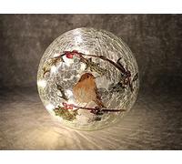 Samuel Alexander 15Cm Battery Operated Light Up Robin Crackle Glass Ball With 12 Warm White Leds