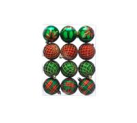 Festive Productions Set of 12 x 6cm Shatterproof Baubles - Red & Green Assorted Designs - Luxury Baubles - Christmas Baubles - Christmas Tree Decorations, Hanging Christmas Decorations