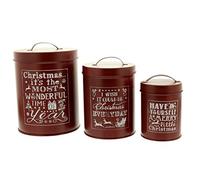 FESTIVE PRODUCTIONS Set of 3 Red Tin Pots White Words, Metal, 13 x 13 x 16 cm