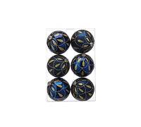 Festive Productions Shatterproof Drape Baubles Navy Blue with Gold Glitter Detailing Pack of 6