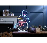 Festive Productions Snowman Neon Flex Light Sign - 45cm Multicolour LED Acrylic Snowman with Top Hat on Base - Indoor Christmas Decoration with 294 LEDs & 3m Cable