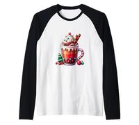 Festive Pumpkin Spice Latte Whipped Cream and Candy Cane Raglan Baseball Tee