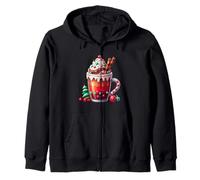 Festive Pumpkin Spice Latte Whipped Cream and Candy Cane Zip Hoodie