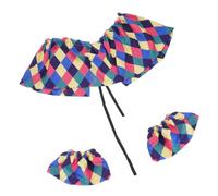 Festive Rainbow Checkered Clown Costume Essentials with Detachable Collar & Cuffs for Stage Outfits Festive Rainbow Checkered Clown Costume Essentials with Detachable Collar & Cuffs for Stage Outfits