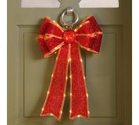 Festive Red Battery Operated Christmas Door Bow With 84 Warm White Leds