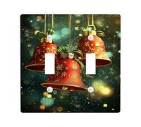 Festive Red Bell Light Switch Cover Plates/Outlet Covers, Holiday Decor for Christmas, Winter Wonderland Wall Art for Home Bathroom, Standard Size Double Toggle