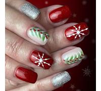 Festive Red Glitters White Snowflake Artificial Nails 24PCS Press On Nails For Christmas Event And Gatherings Decors White Snowflakes Press On Nail