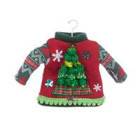 Festive Red & Green Knit Crochet Elf Jumper Christmas Tree Decoration Hanging Ornament Bauble Traditional Holiday Decor Kids Gift Xmas Trendy