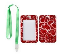 Festive Red Heart ID Card Holders with Green Lanyard, Keycard Holder, Vertical Name Badges Protector for Staff, Vertical Cards Protector for Nurse, Nurse Essentials Teacher Stuff