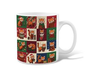 Festive Red Panda Holiday Quote Christmas Ceramic Coffee Mug 11oz | Winter Themed Illustrations, Drinking Cup, Grid Pattern Design, Cozy Animal Art, Seasonal Drinkware, Holiday Decorative Mug