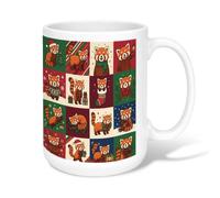 Festive Red Panda Holiday Quote Christmas Ceramic Coffee Mug 15oz | Winter Themed Illustrations, Drinking Cup, Grid Pattern Design, Cozy Animal Art, Seasonal Drinkware, Holiday Decorative Mug